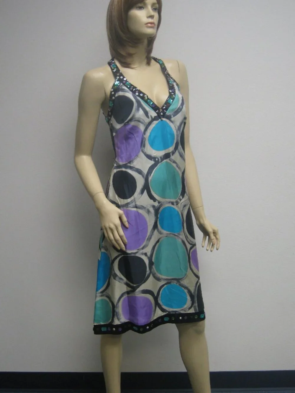 Sue Wong Y2K 100% SILK Beaded Evening Cocktail 28 Dress Circle Purple Teal Short - Picture 6 of 16